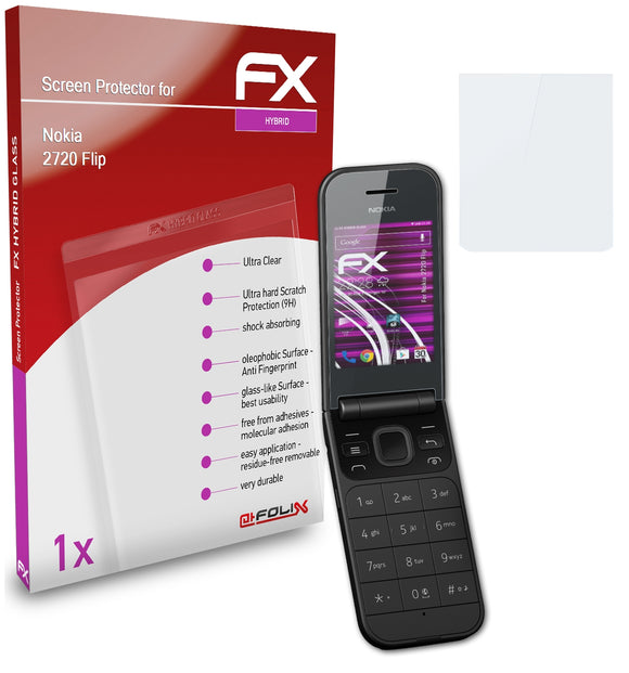 atFoliX FX-Hybrid-Glass Panzerglasfolie für Nokia 2720 Flip