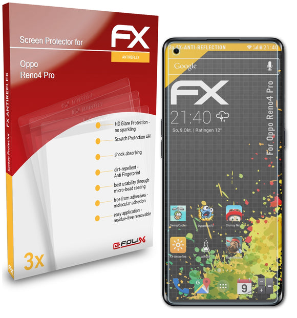 atFoliX FX-Antireflex Displayschutzfolie für Oppo Reno4 Pro