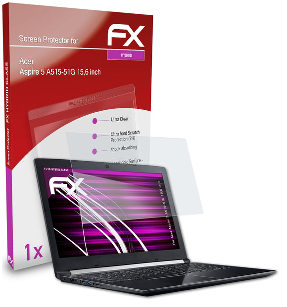 atFoliX FX-Hybrid-Glass Panzerglasfolie für Acer Aspire 5 A515-51G (15,6 inch)