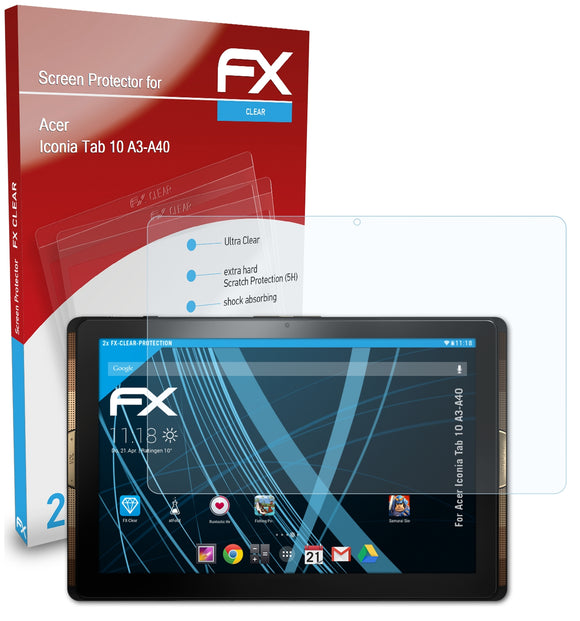 atFoliX FX-Clear Schutzfolie für Acer Iconia Tab 10 (A3-A40)