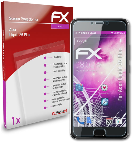 atFoliX FX-Hybrid-Glass Panzerglasfolie für Acer Liquid Z6 Plus