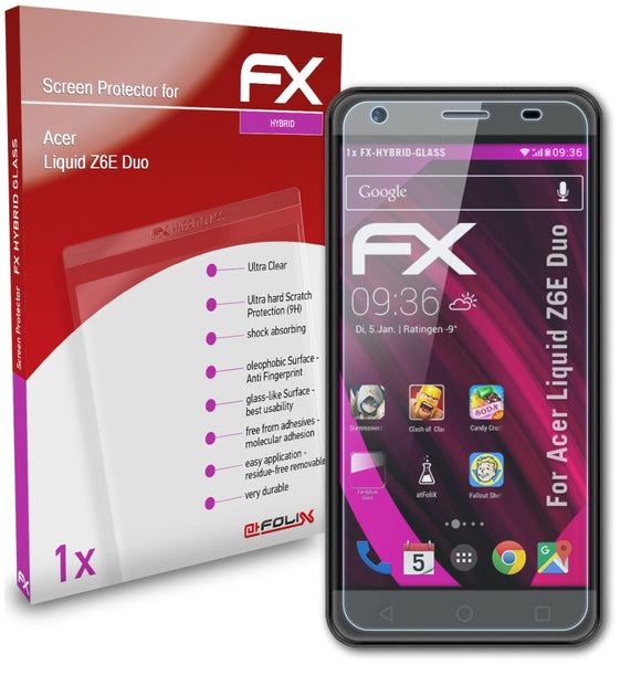 atFoliX FX-Hybrid-Glass Panzerglasfolie für Acer Liquid Z6E (Duo)