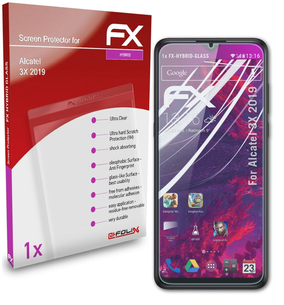 atFoliX FX-Hybrid-Glass Panzerglasfolie für Alcatel 3X (2019)