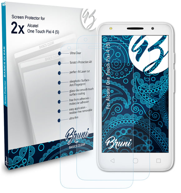 Bruni Basics-Clear Displayschutzfolie für Alcatel One Touch Pixi 4 (5)
