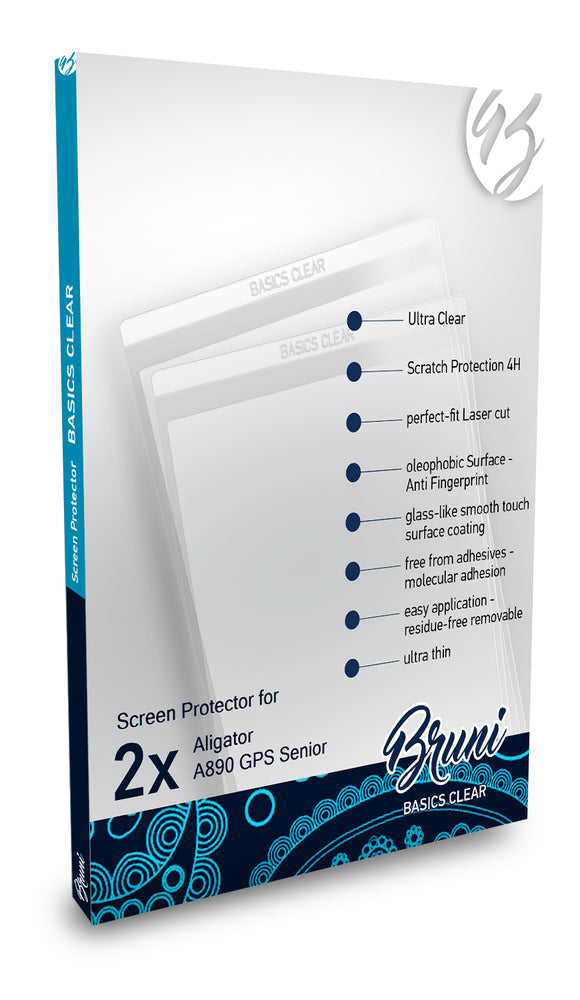 Bruni Basics-Clear Displayschutzfolie für Aligator A890 GPS Senior