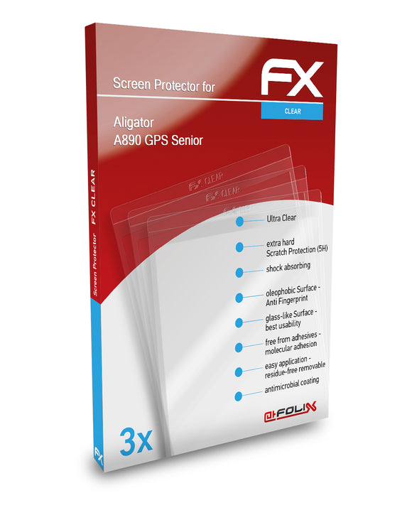 atFoliX FX-Clear Schutzfolie für Aligator A890 GPS Senior