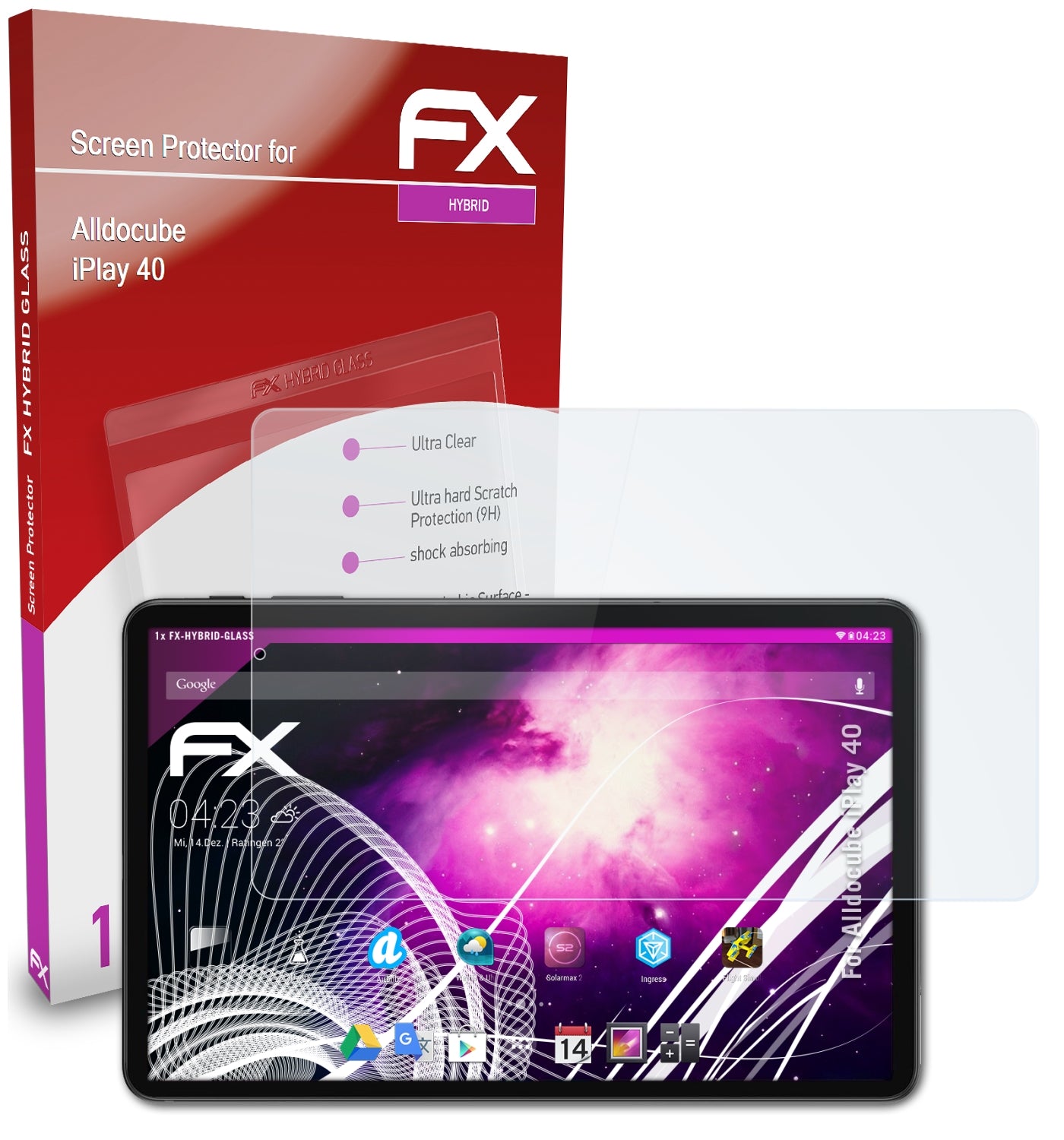 Glasfolie atFoliX kompatibel mit Alldocube iPlay 40, 9H Hybrid-Glass FX