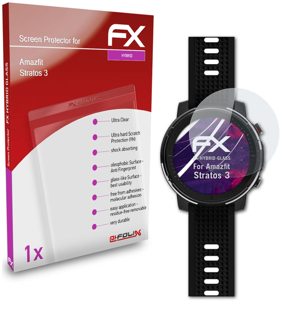 atFoliX FX-Hybrid-Glass Panzerglasfolie für Amazfit Stratos 3