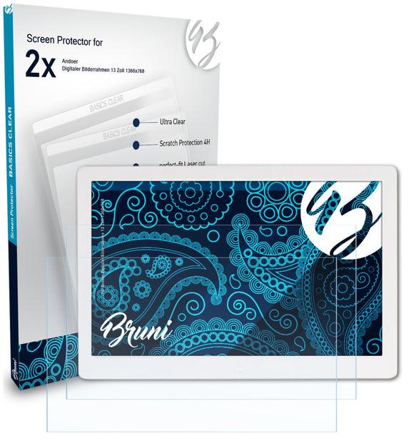 Bruni Basics-Clear Displayschutzfolie für Andoer Digitaler Bilderrahmen 13 Zoll (1366x768)