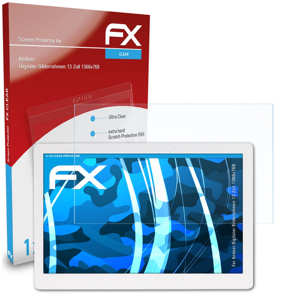 atFoliX FX-Clear Schutzfolie für Andoer Digitaler Bilderrahmen 13 Zoll (1366x768)