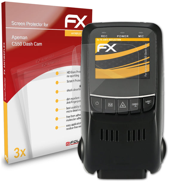 atFoliX FX-Antireflex Displayschutzfolie für Apeman C550 (Dash Cam)