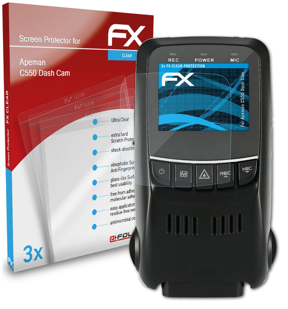 atFoliX FX-Clear Schutzfolie für Apeman C550 (Dash Cam)