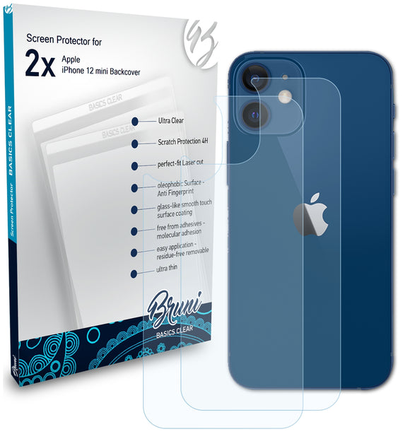 Bruni Basics-Clear Displayschutzfolie für Apple iPhone 12 mini (Backcover)