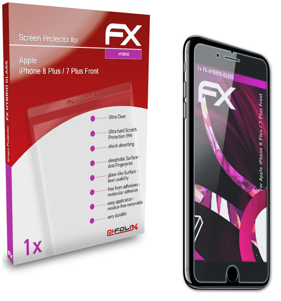 atFoliX FX-Hybrid-Glass Panzerglasfolie für Apple iPhone 8 Plus / 7 Plus (Front)