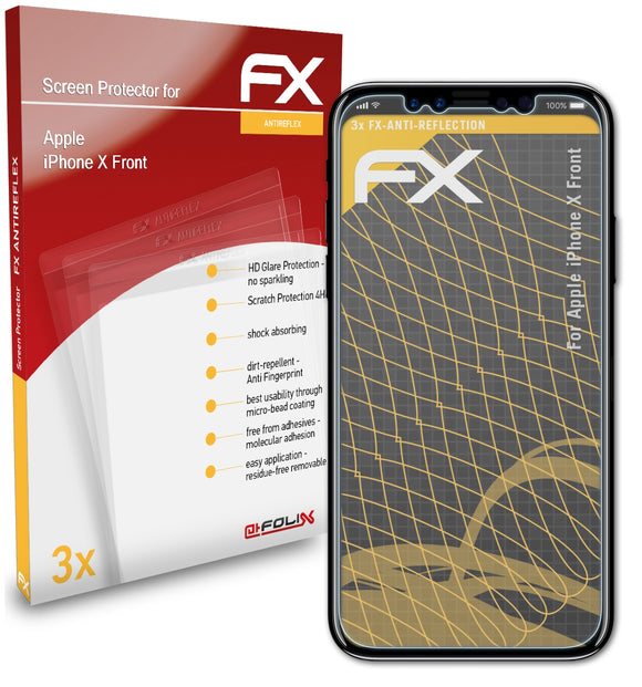 atFoliX FX-Antireflex Displayschutzfolie für Apple iPhone X (Front)