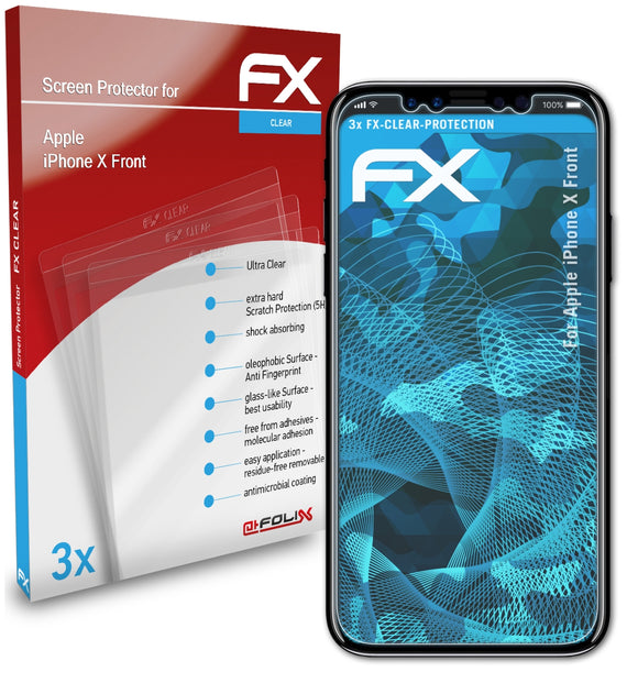 atFoliX FX-Clear Schutzfolie für Apple iPhone X (Front)