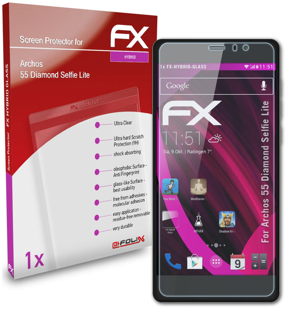 atFoliX FX-Hybrid-Glass Panzerglasfolie für Archos 55 Diamond Selfie Lite