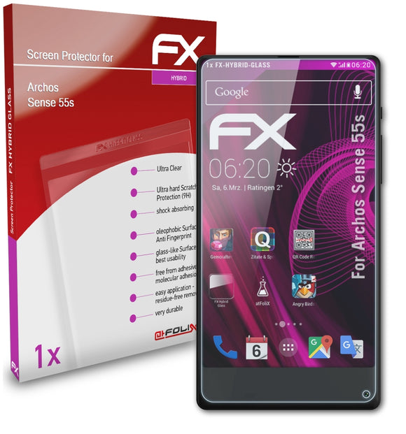 atFoliX FX-Hybrid-Glass Panzerglasfolie für Archos Sense 55s