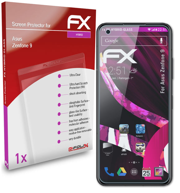 atFoliX FX-Hybrid-Glass Panzerglasfolie für Asus Zenfone 9