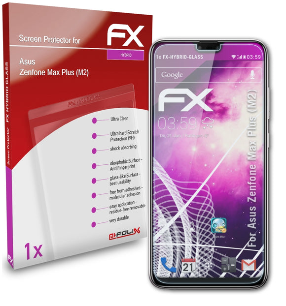 atFoliX FX-Hybrid-Glass Panzerglasfolie für Asus Zenfone Max Plus (M2)