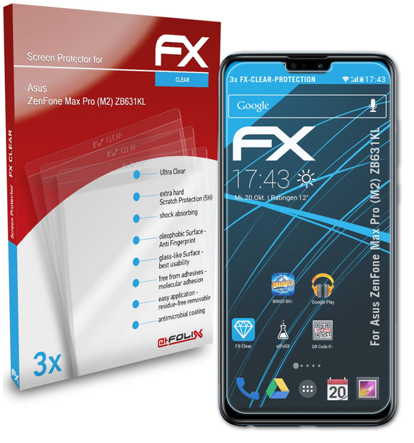 atFoliX FX-Clear Schutzfolie für Asus ZenFone Max Pro (M2) (ZB631KL)