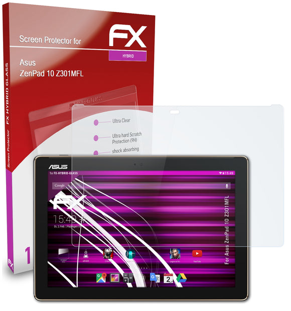 atFoliX FX-Hybrid-Glass Panzerglasfolie für Asus ZenPad 10 (Z301MFL)