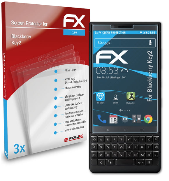 atFoliX FX-Clear Schutzfolie für Blackberry Key2