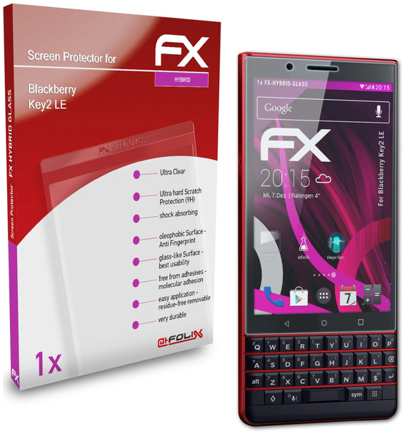 atFoliX FX-Hybrid-Glass Panzerglasfolie für Blackberry Key2 LE