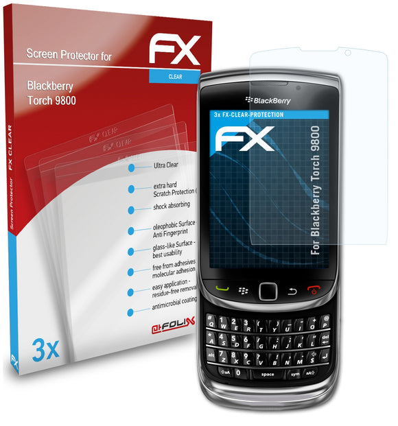 atFoliX FX-Clear Schutzfolie für Blackberry Torch 9800