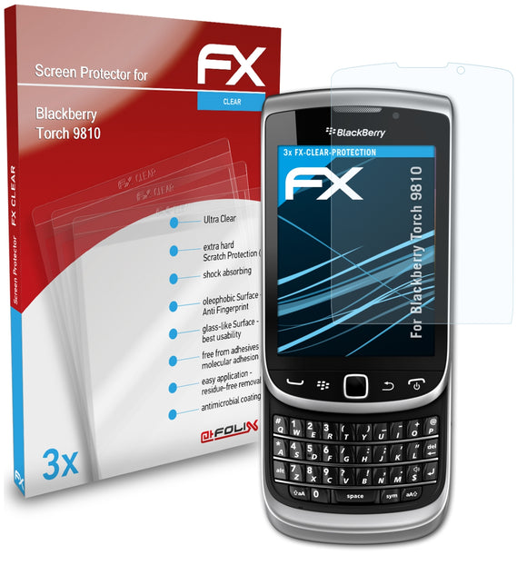 atFoliX FX-Clear Schutzfolie für Blackberry Torch 9810