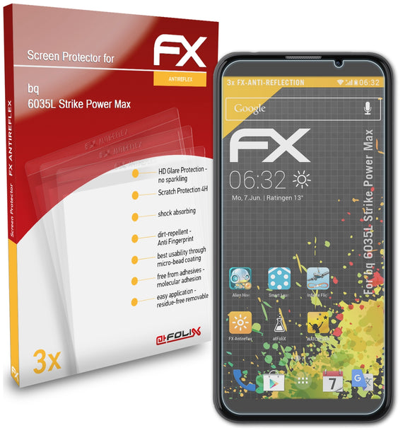 atFoliX FX-Antireflex Displayschutzfolie für bq 6035L Strike Power Max