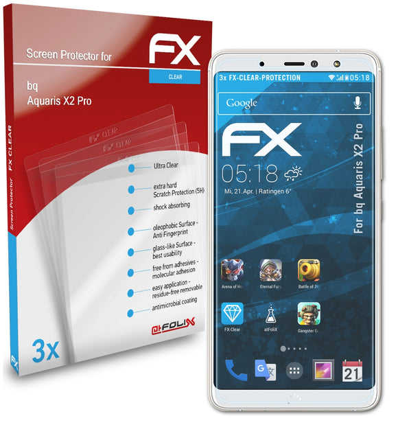 atFoliX FX-Clear Schutzfolie für bq Aquaris X2 Pro