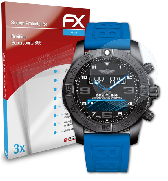 atFoliX FX-Clear Schutzfolie für Breitling Supersports B55