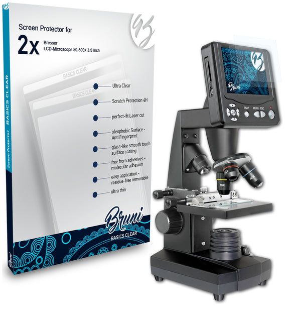 Bruni Basics-Clear Displayschutzfolie für Bresser LCD-Microscope 50-500x (3.5 Inch)