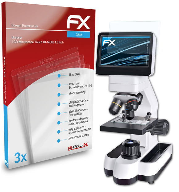 atFoliX FX-Clear Schutzfolie für Bresser LCD-Microscope Touch 40-1400x (4.3 Inch)