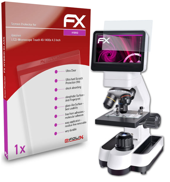 atFoliX FX-Hybrid-Glass Panzerglasfolie für Bresser LCD-Microscope Touch 40-1400x (4.3 Inch)