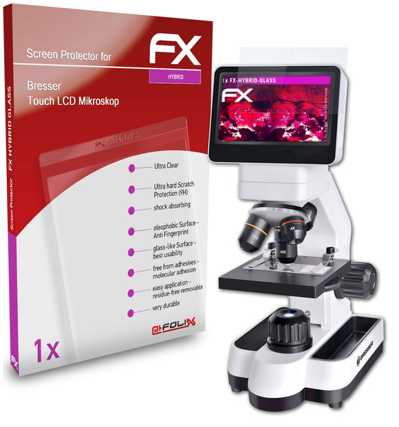 atFoliX FX-Hybrid-Glass Panzerglasfolie für Bresser Touch LCD Mikroskop
