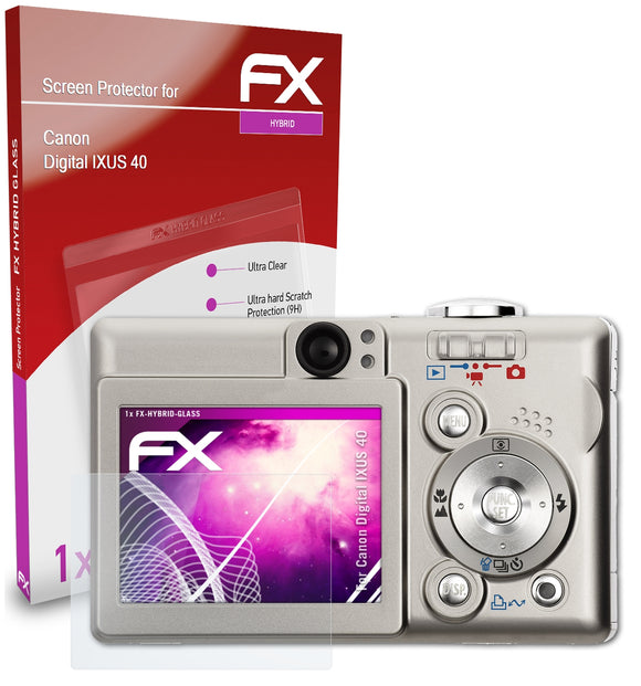 atFoliX FX-Hybrid-Glass Panzerglasfolie für Canon Digital IXUS 40