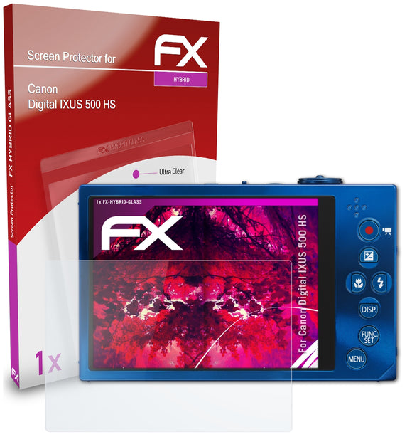 atFoliX FX-Hybrid-Glass Panzerglasfolie für Canon Digital IXUS 500 HS