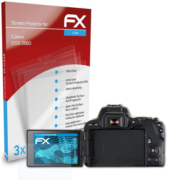 atFoliX FX-Clear Schutzfolie für Canon EOS 200D
