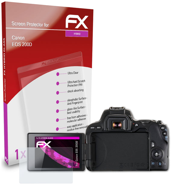 atFoliX FX-Hybrid-Glass Panzerglasfolie für Canon EOS 200D