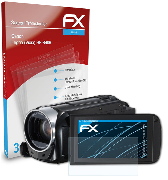 atFoliX FX-Clear Schutzfolie für Canon Legria (Vixia) HF R406