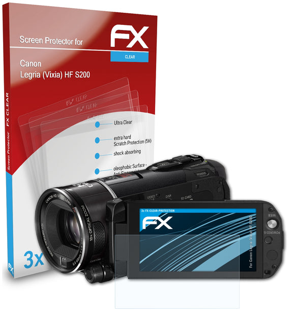 atFoliX FX-Clear Schutzfolie für Canon Legria (Vixia) HF S200