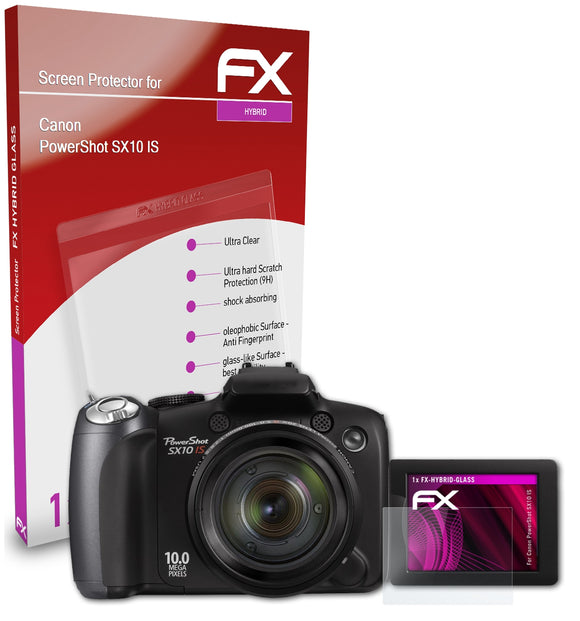atFoliX FX-Hybrid-Glass Panzerglasfolie für Canon PowerShot SX10 IS