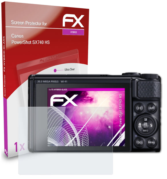 atFoliX FX-Hybrid-Glass Panzerglasfolie für Canon PowerShot SX740 HS