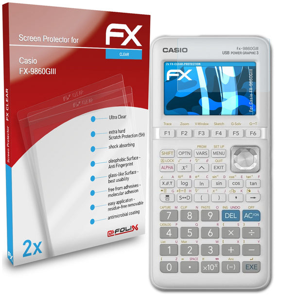 atFoliX FX-Clear Schutzfolie für Casio FX-9860GIII
