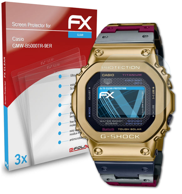 atFoliX FX-Clear Schutzfolie für Casio GMW-B5000TR-9ER