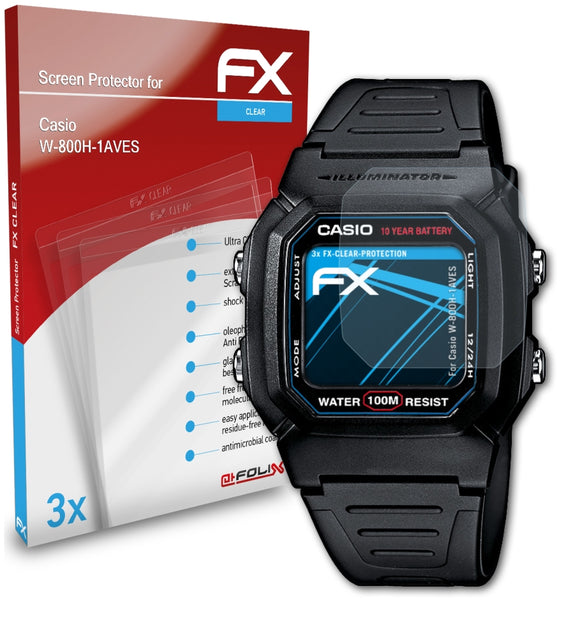 atFoliX FX-Clear Schutzfolie für Casio W-800H-1AVES
