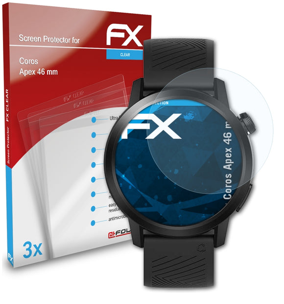 atFoliX FX-Clear Schutzfolie für Coros Apex (46 mm)