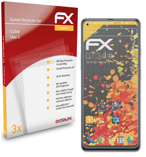 atFoliX FX-Antireflex Displayschutzfolie für Cubot Max 3